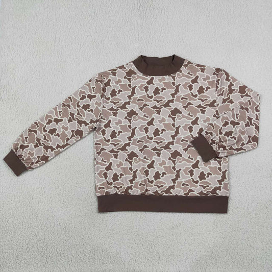 GT1879 Adult Brown Camo Print Woman Mock Neck Long Sleeve Tee Shirts Top