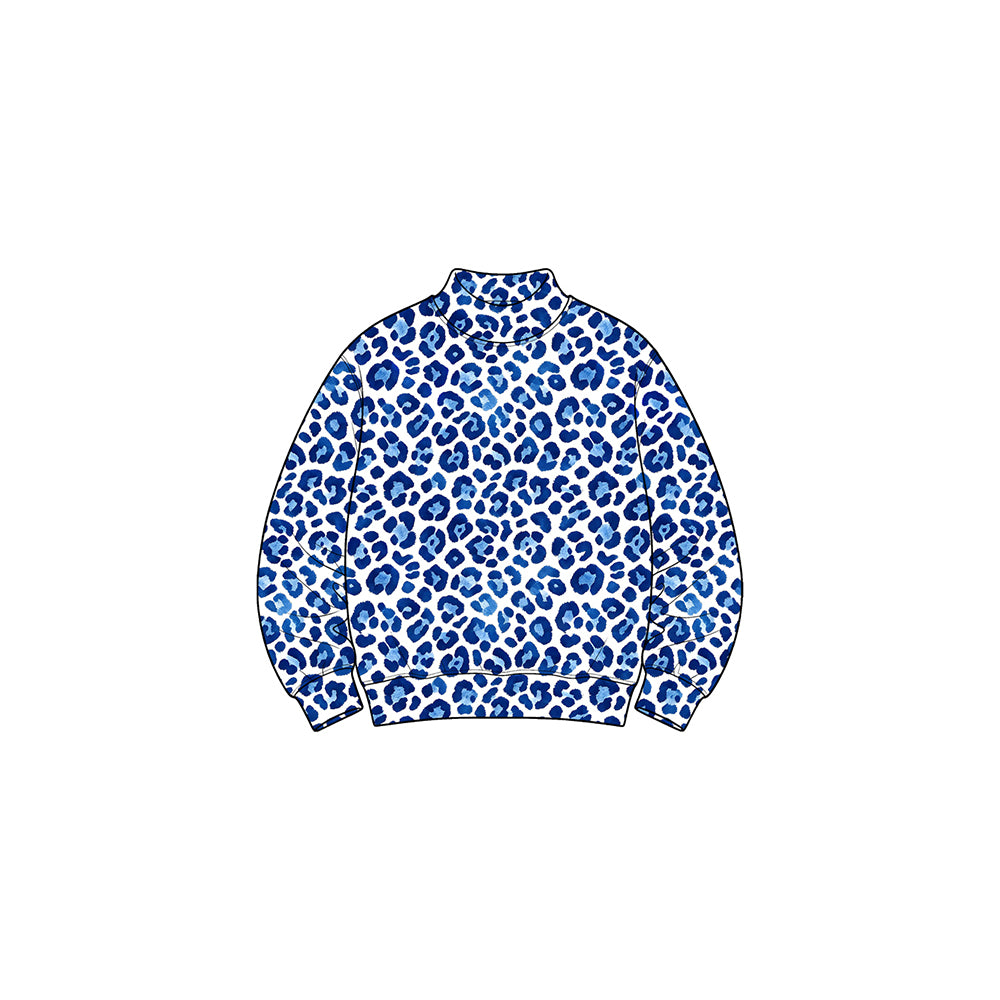 8.31 PreorderGT1903 Baby Girls Blue Leopard Long Sleeve Mock Neck Top