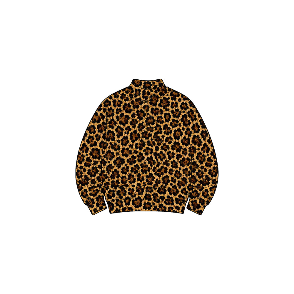 8.31 Preorder GT1906 Baby Girls Dark Leopard Long Sleeve Mock Neck Top