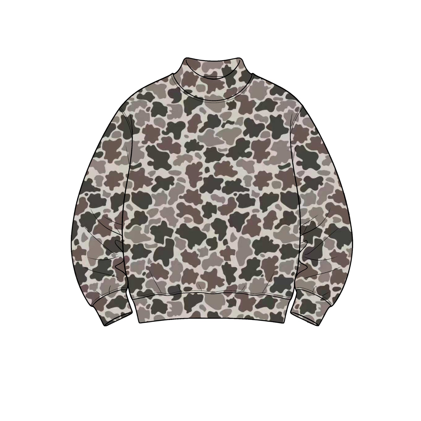 8.31 GT1909 Preorder Adult Brown Camo Print Woman Long Sleeve Mock Neck Yoga Tee Shirts Top