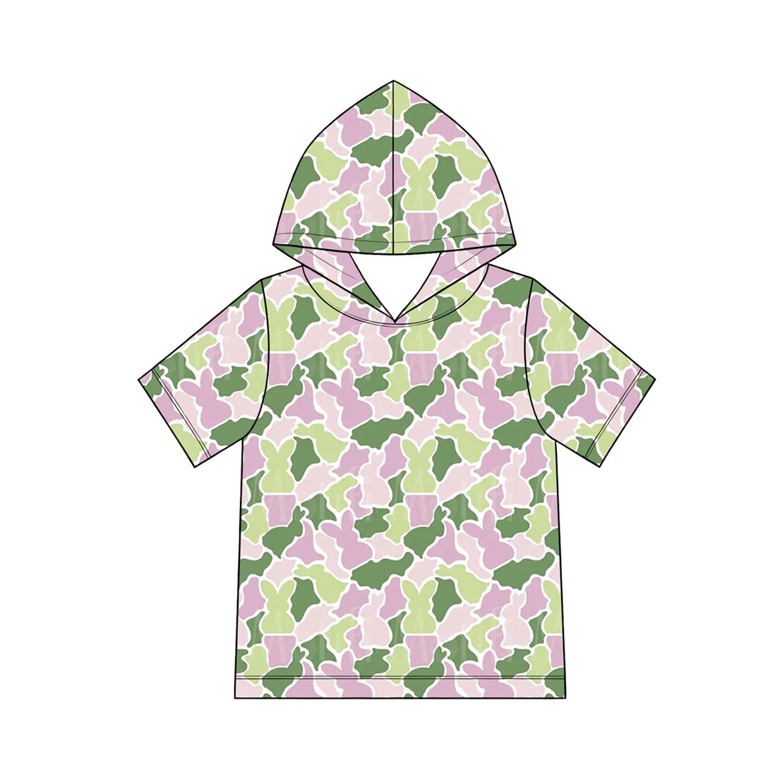 9.3 GT1918 Preorder Baby Boys Easter Pink Bunny Green Camo Short Sleeev Hoodie Top
