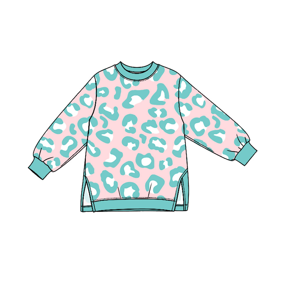 10.10 GT1953 Preorder Kids Girls Blue Leopard In Pink Long Sleeve Top