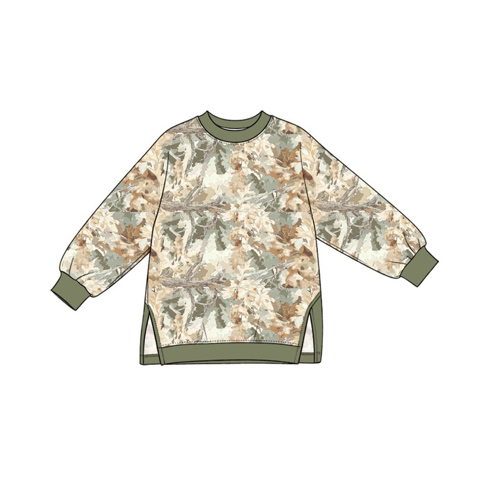 10.14 GT1966 Preorder Brown Khaki Branch Camo Print Girls Long Sleeve Yoga Tee Shirts Top