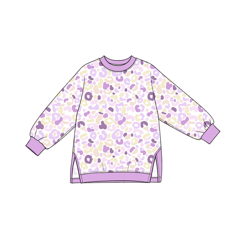 GT1968 Preorder Kids Girls Purple Leoaprd Long Sleeve Top