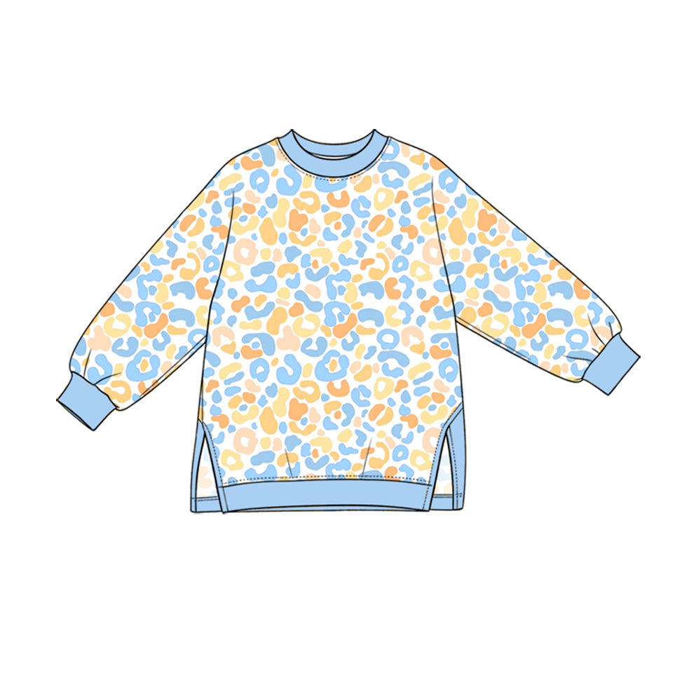 GT1971 Preorder Kids Girls Blue Pink Leoaprd Long Sleeve Top