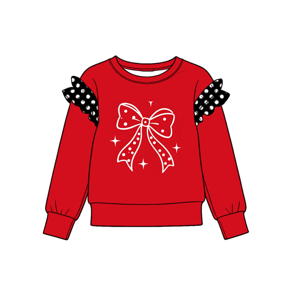 10.17 GT1976 Preorder Bow Red Print Girls Long Sleeve Ruffle Tee Shirts Top
