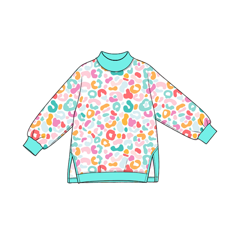 GT1981 Preorder Colorful Leopard Active Girls Long Sleeve Yoga Tee Shirts Top