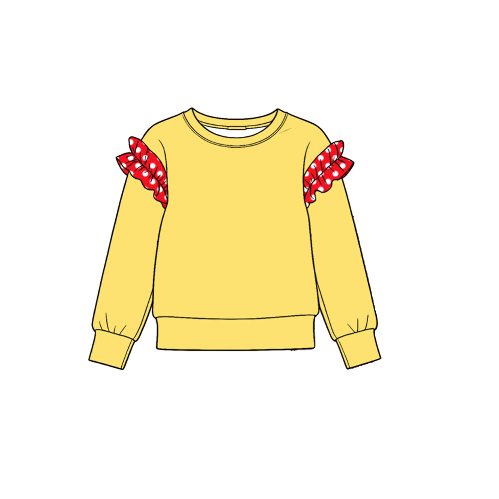 10.22 GT2001 Toddler Girl Red Polka Ruffle Flutter Sleeve Yellow Top