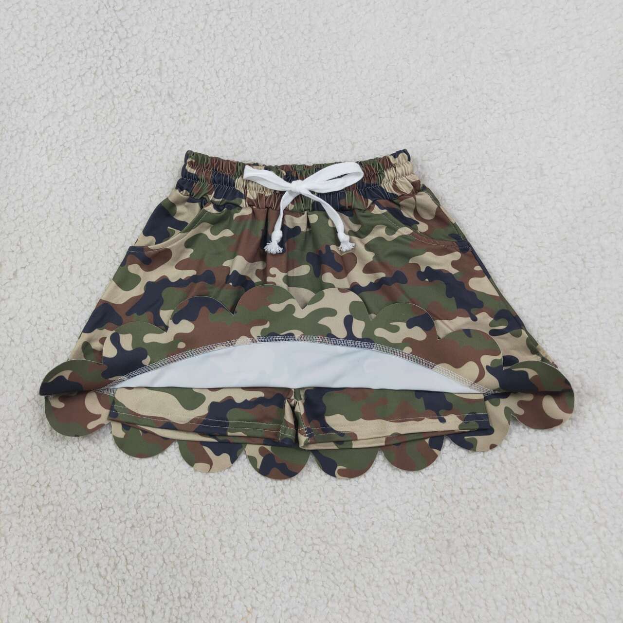 GLK0303 Brwon Green Black Camo Baby Girls Scallop Bottom Skort