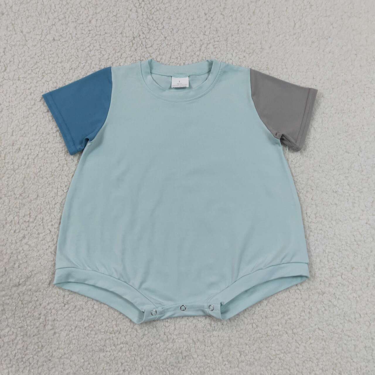 Baby Boys Blue Patchwork Short Sleeve Romper