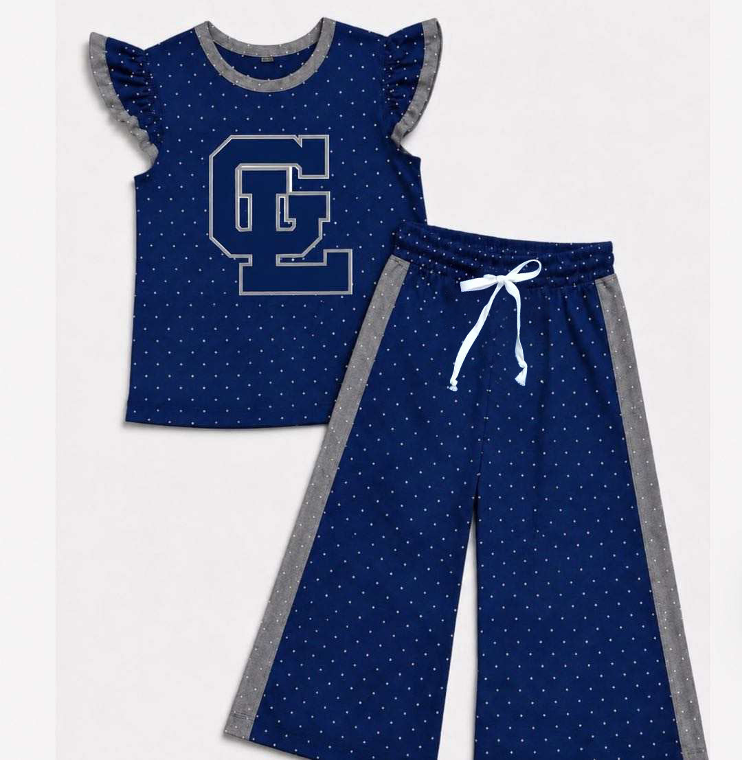 (Custom Design Preorder MOQ 5) Teams Gordon‑Lee Trojans Top Dots Straight Pants Girls Clothes Set