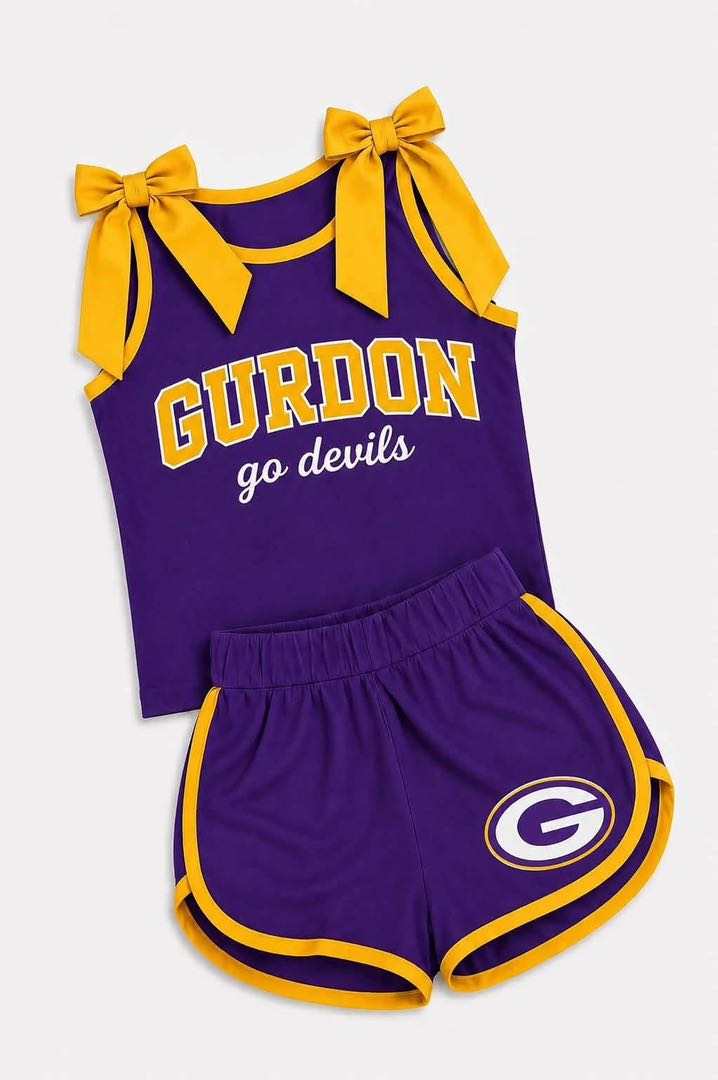 (Custom Design Preorder MOQ 5) Teams Gurdon Bows Vest Top Purple Shorts Mommy and Me Summer Clothes Set