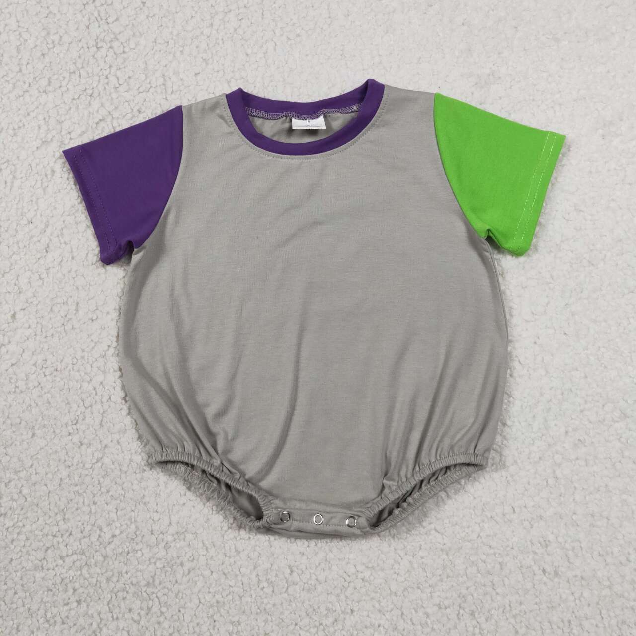 SR4271 Baby Cotton Short Sleeve Grey Purple Patchwork Rompers