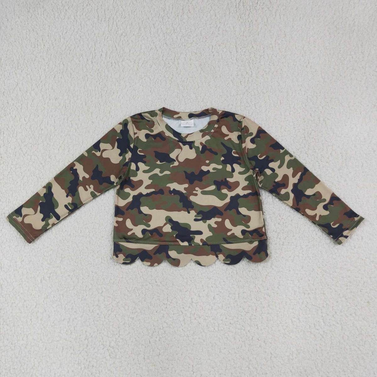 GT1691 Brwon Green Black Camo Baby Girls Scallop Long Sleeve T-Shirts Top