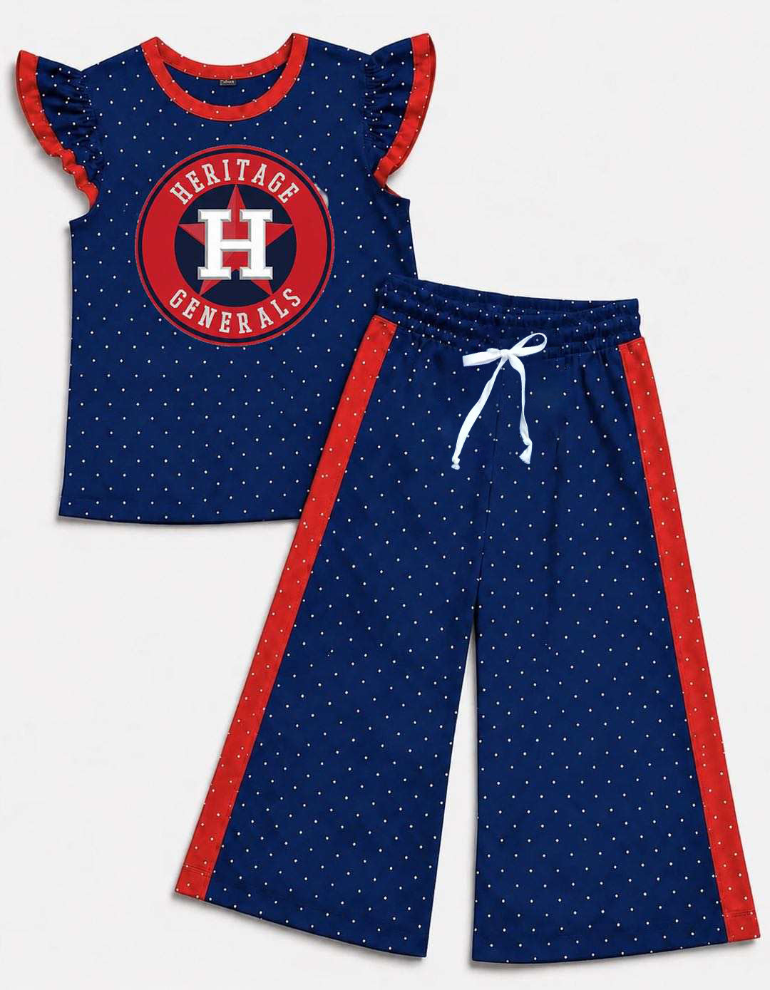 (Custom Design Preorder MOQ 5) Teams Heritage Generals H Top Dots Straight Pants Girls Clothes Set