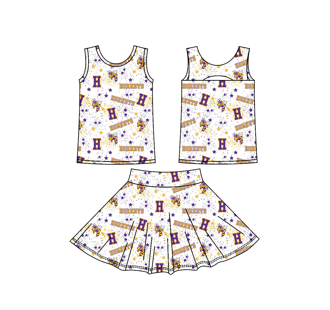 (Custom Design Preorder MOQ 5) Teams Holland Hornets Stars Tank Top Skort Girls Summer Yoga Clothes Set