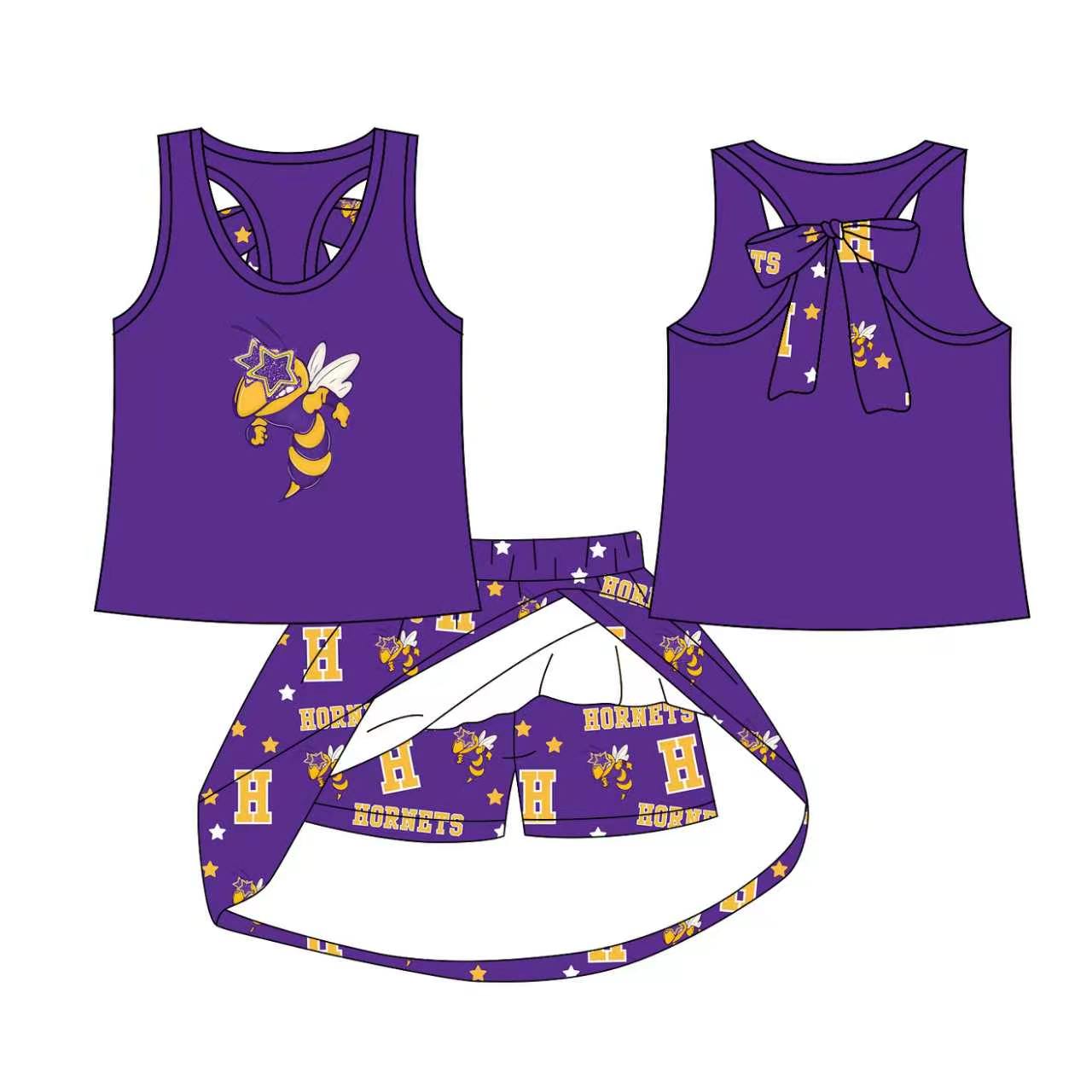 (Custom Design Preorder MOQ 5) Teams Holland hornets Purple Tank Top Skort Girls Summer Yoga Clothes Set