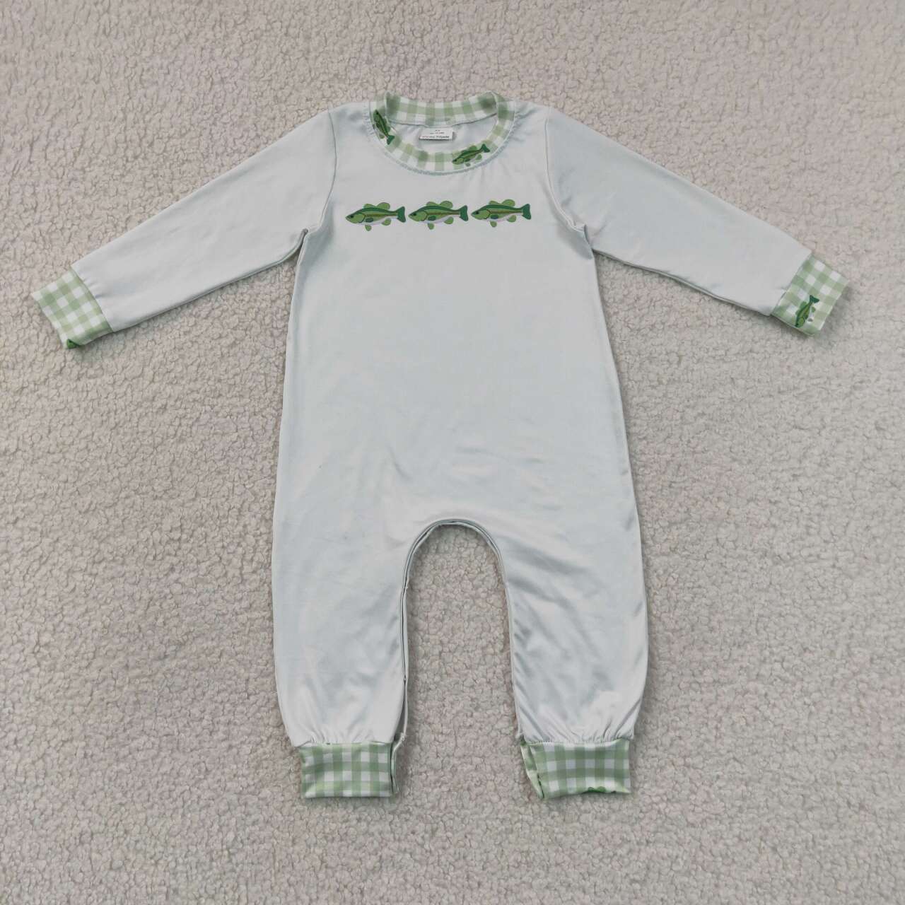 Baby Boys Fish Print Grey Long Sleeve Romper