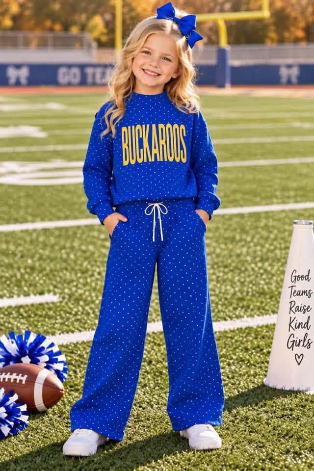 Preorder( 5 MOQ) Baby Girls Sport Team BUCKROOS Blue Polka Dot Outfit