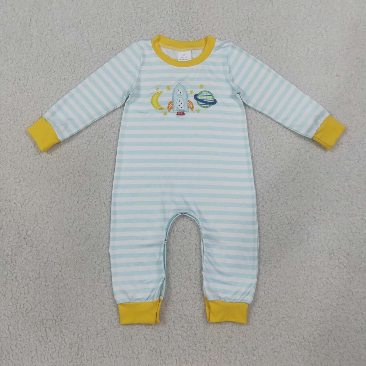 LR3062 Space Cosmic Embroidery Stripe Baby Boys Fall Romper