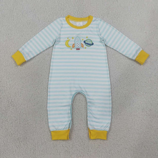 LR3062 Space Cosmic Embroidery Stripe Baby Boys Fall Romper