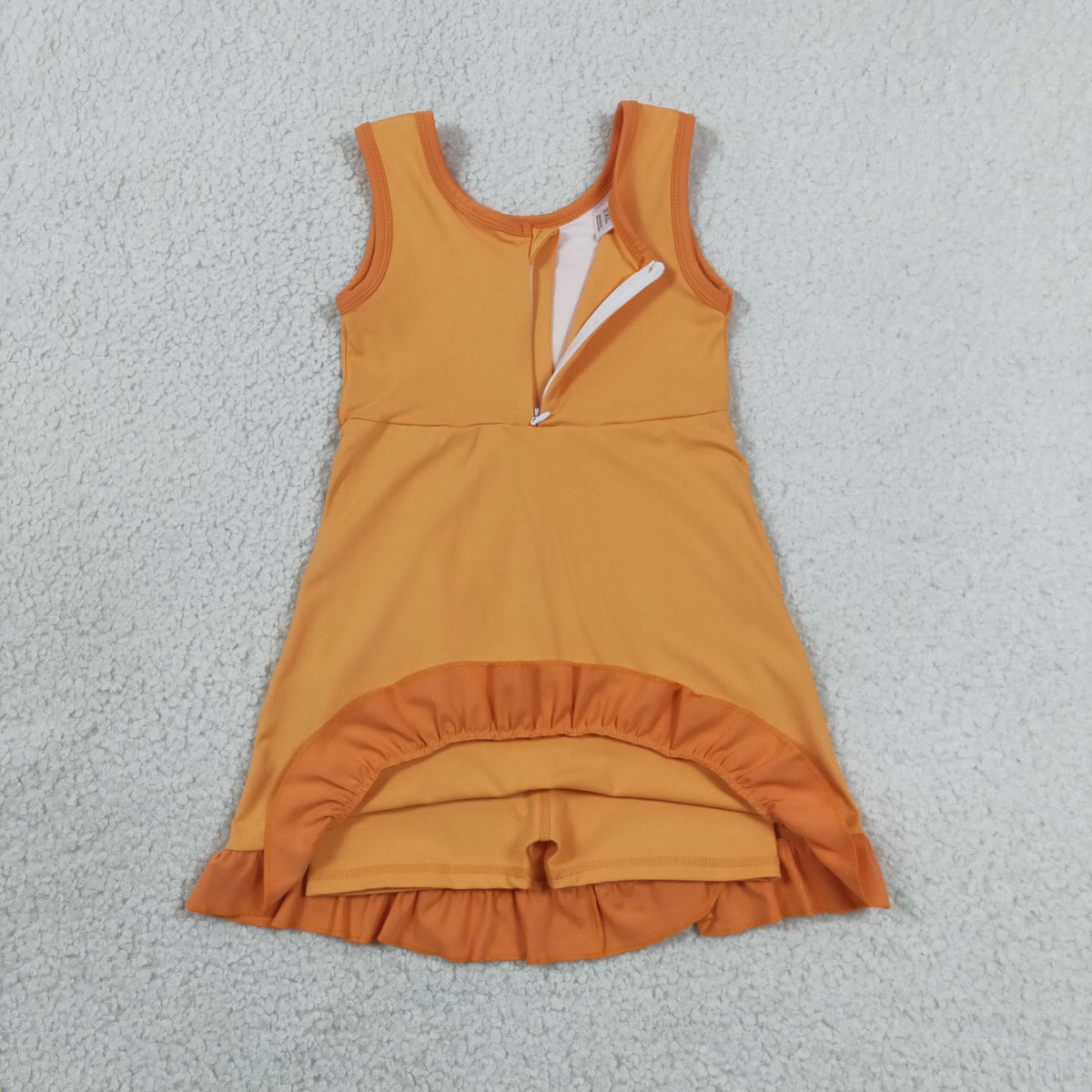 GSD4127 Orange Girls Sleeveless Ruffle Yoga Zipper Dress