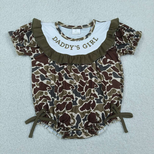 DADDY'S GIRL Embroidery Camo Print Baby Girls Summer Romper