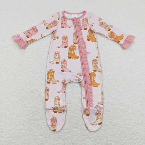 Sibling Baby Girls Boys Western Boots Pajama Set Romper