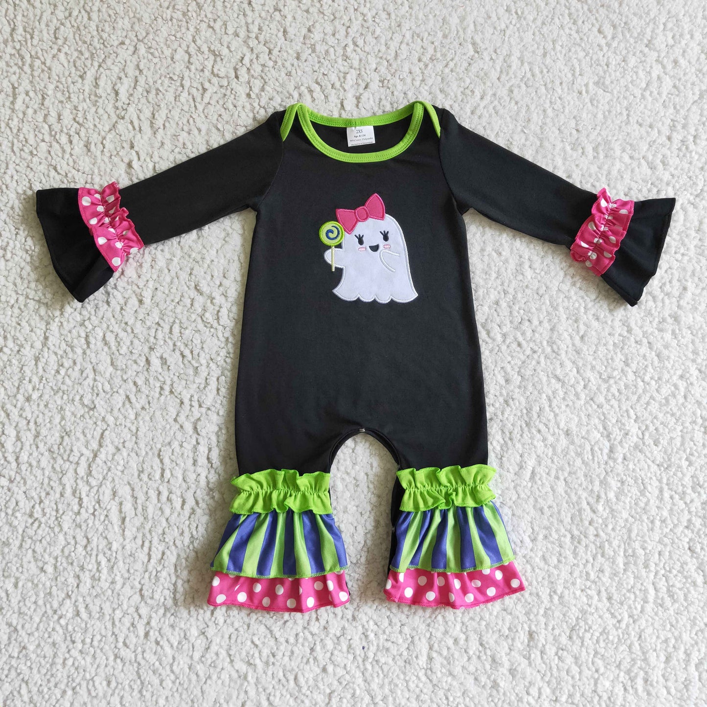 Girls stripe design cute ghost Halloween romper LR0133