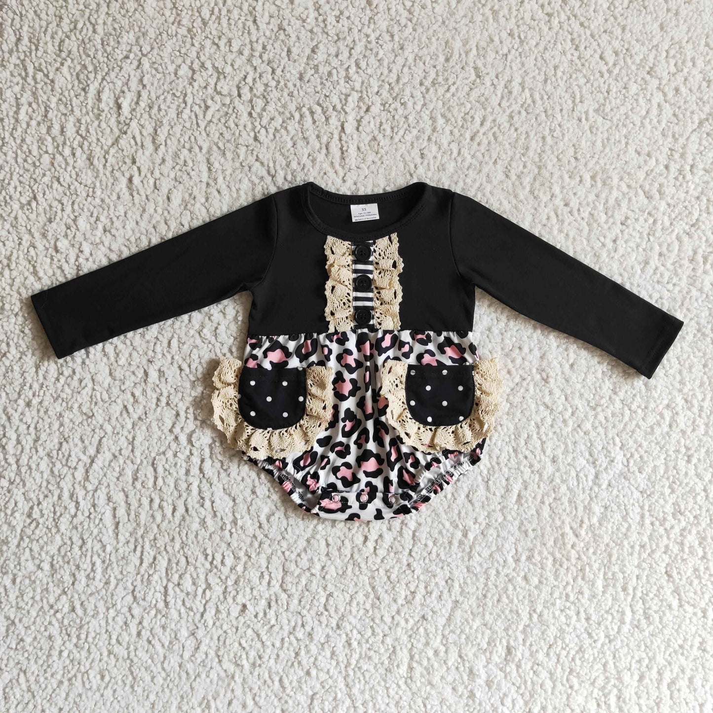 Girls long sleeve fall pockets cotton lace romper LR0167