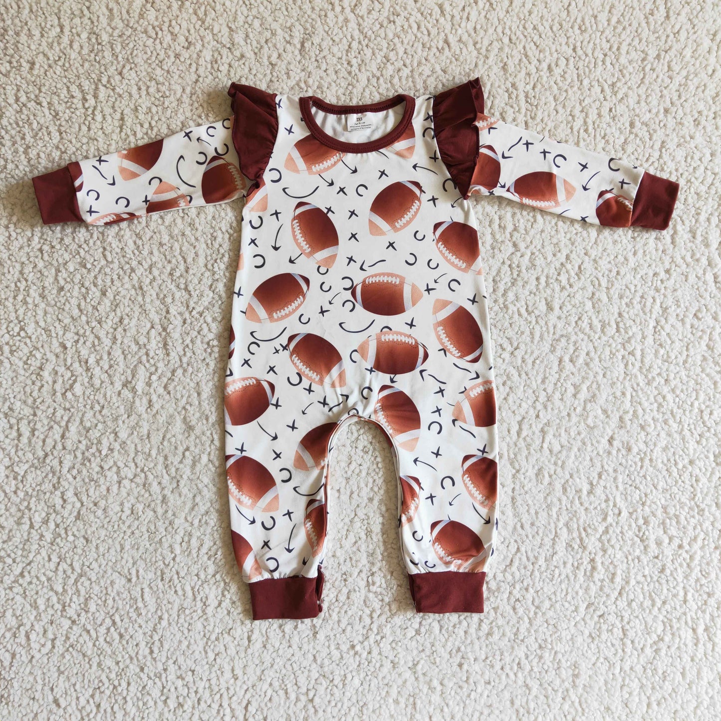Girls fall Football print romper LR0178