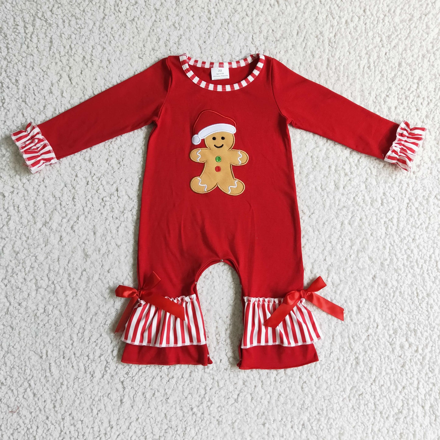 Girls Christmas Gingerbread print romper LR0196