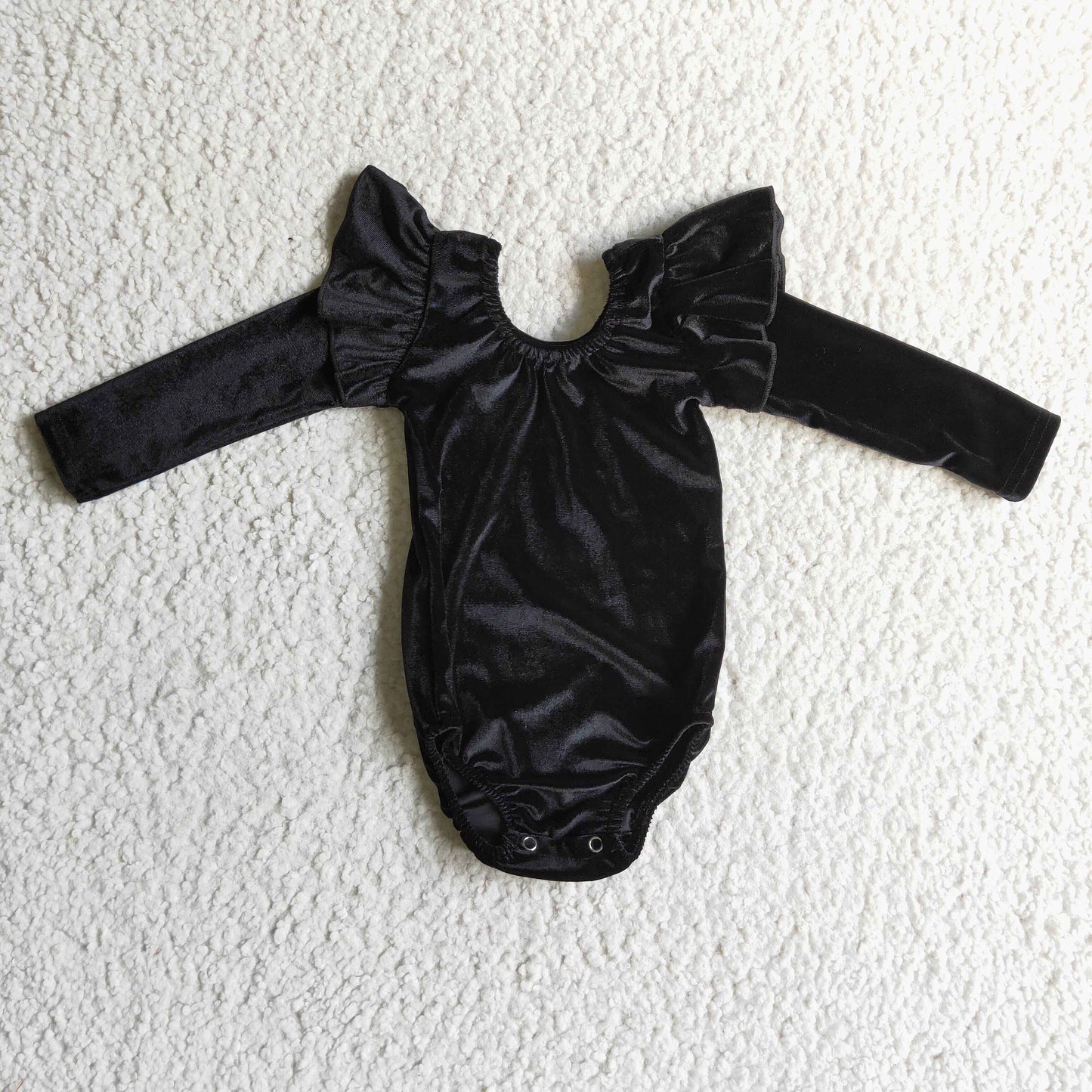 Girls long sleeve black velvet leotard LR0208