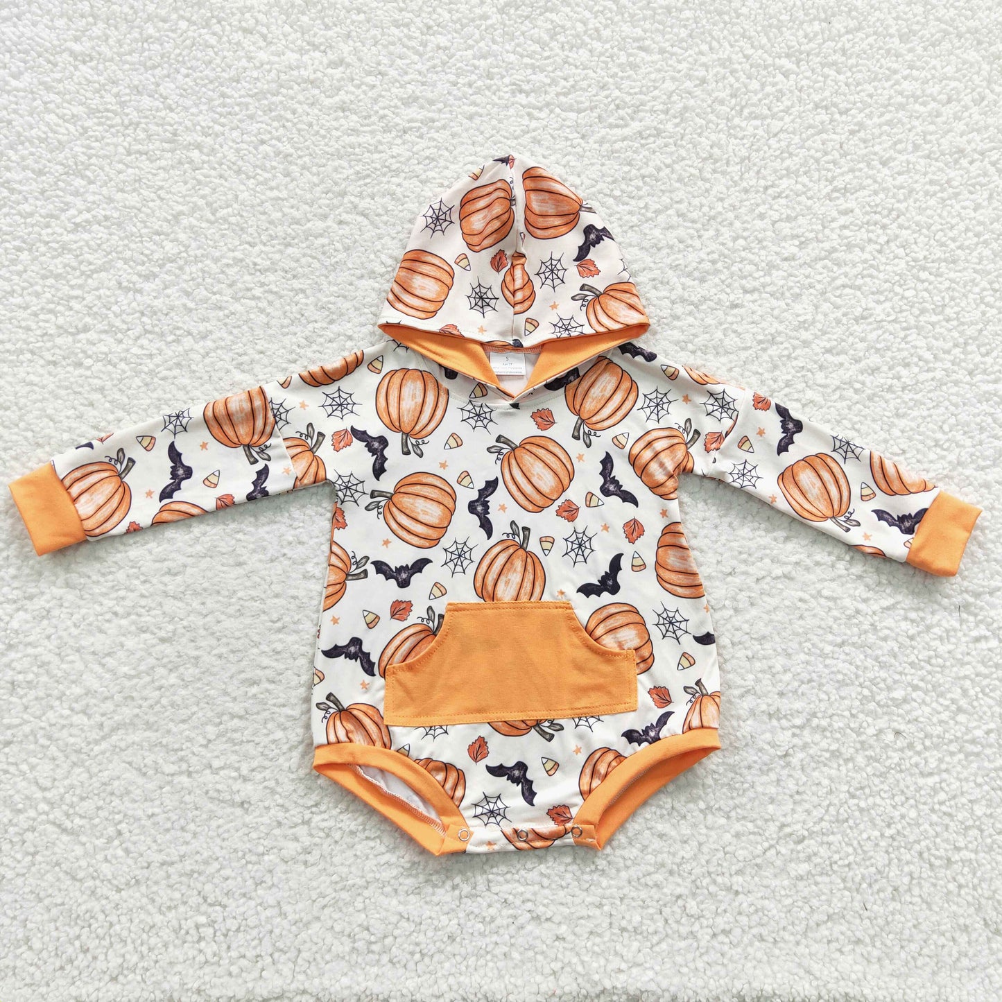 LR0273 Pumpkin Candy Bat Print Baby Girls Halloween Romper