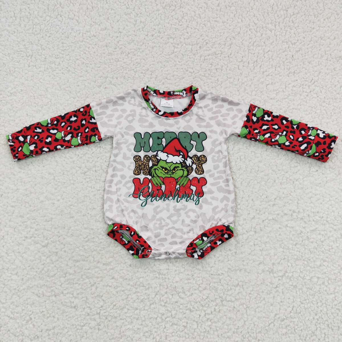 LR0279 Green Frog Leopard Print Baby Girls Merry Christmas Romper