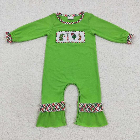 Sibling Baby Boys Girls Embroidery Green Faces Pants Christmas Clothes Sets