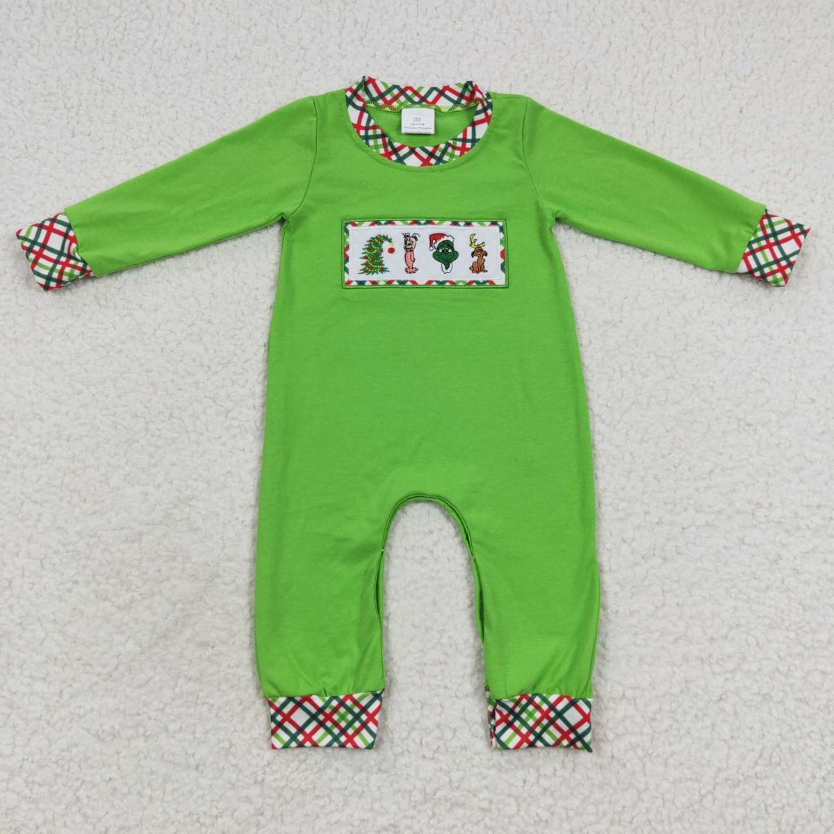 LR0325 Green Frog Embroidery Baby Boys Christmas Romper