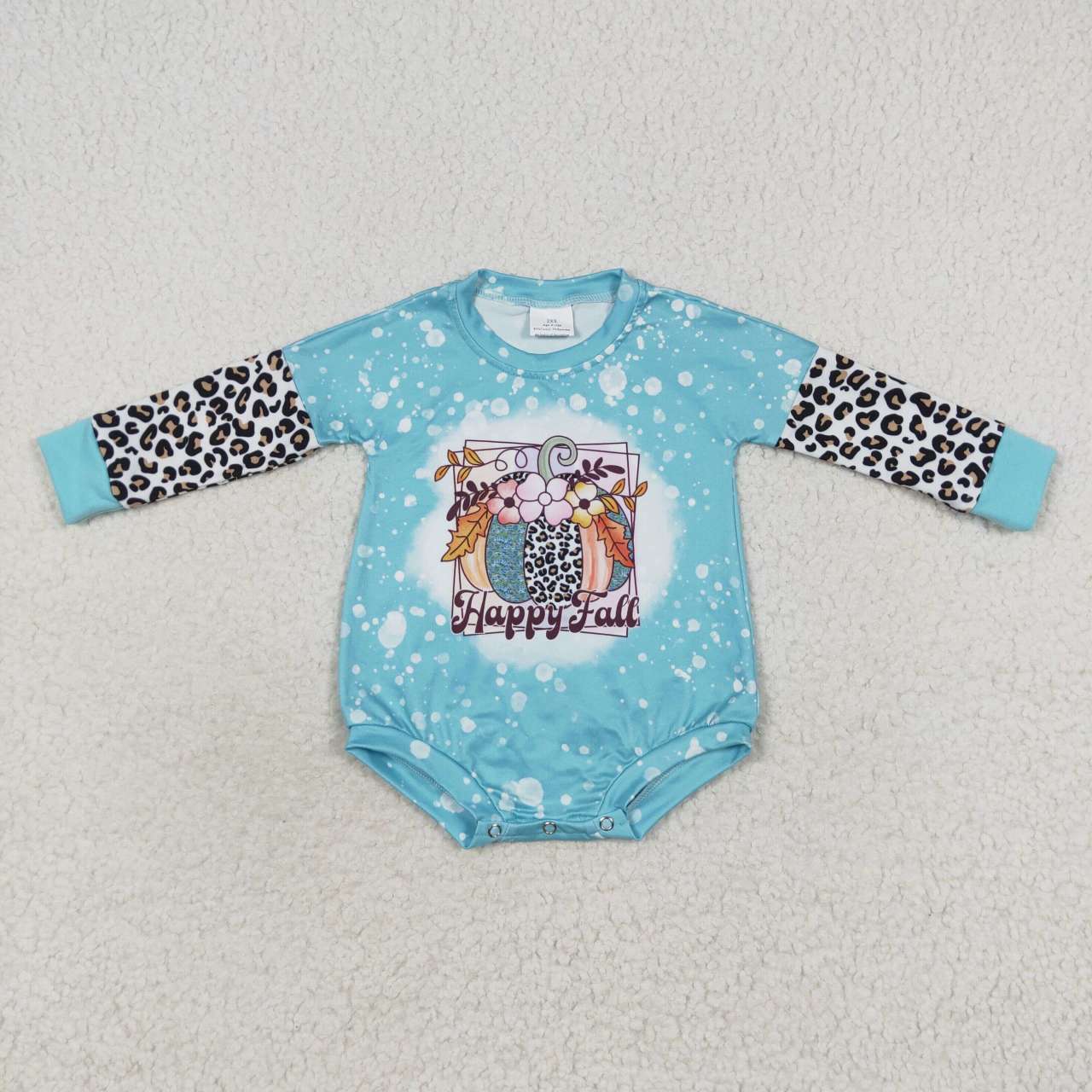 LR0357 Happy Fall Pumpkin Flowers Print Baby Girls Romper
