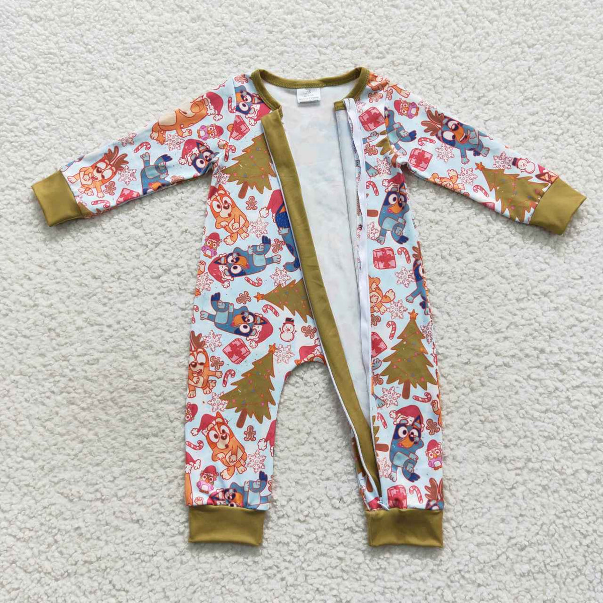 LR0513 Cartoon Dog Tree Print Baby Boys Christmas Zipper Sleeper Romper