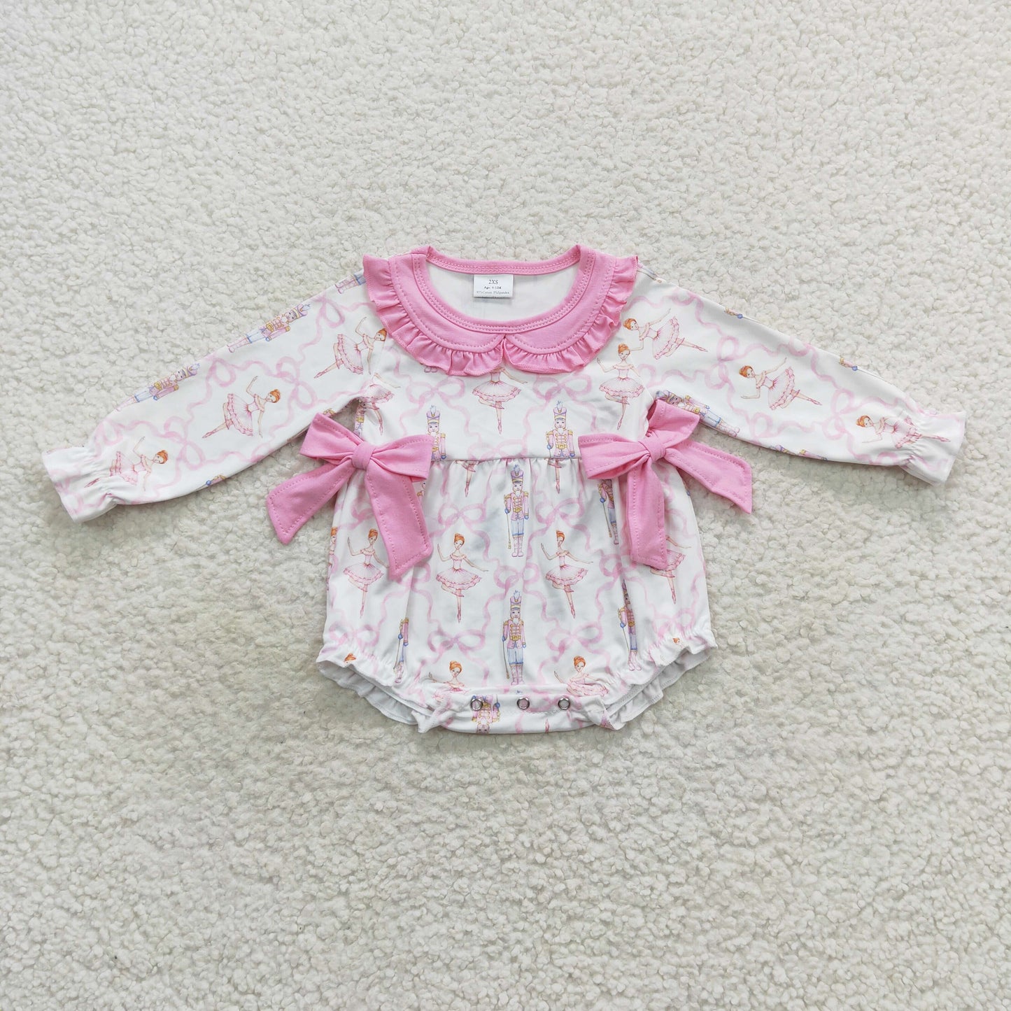 LR0586 Nutcracke* Soldier Pink Bows Baby Girls Christmas Doll Collar Romper