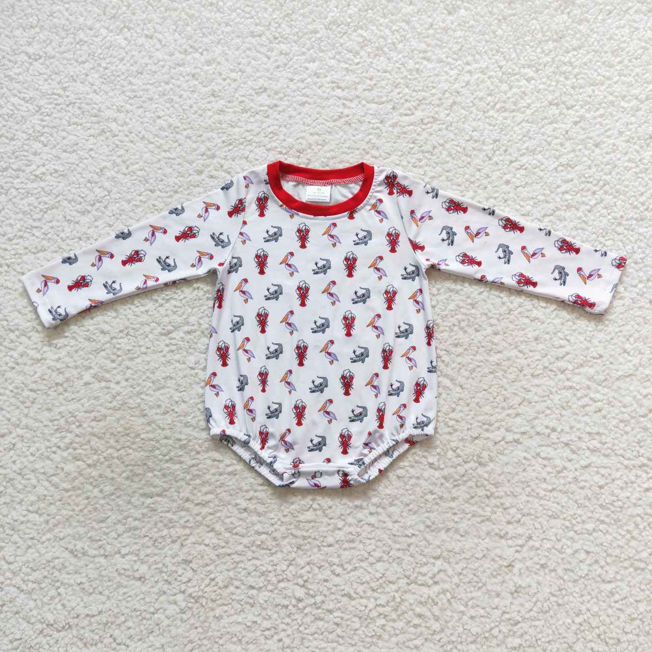 LR0610 Pelican Crayfish Crocodile Print Baby Christmas Romper