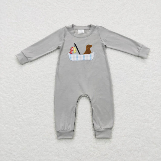 Sibling Embroidery Dogs Fishing Baby Boys Grey Shirt Pants Hunting Clothes