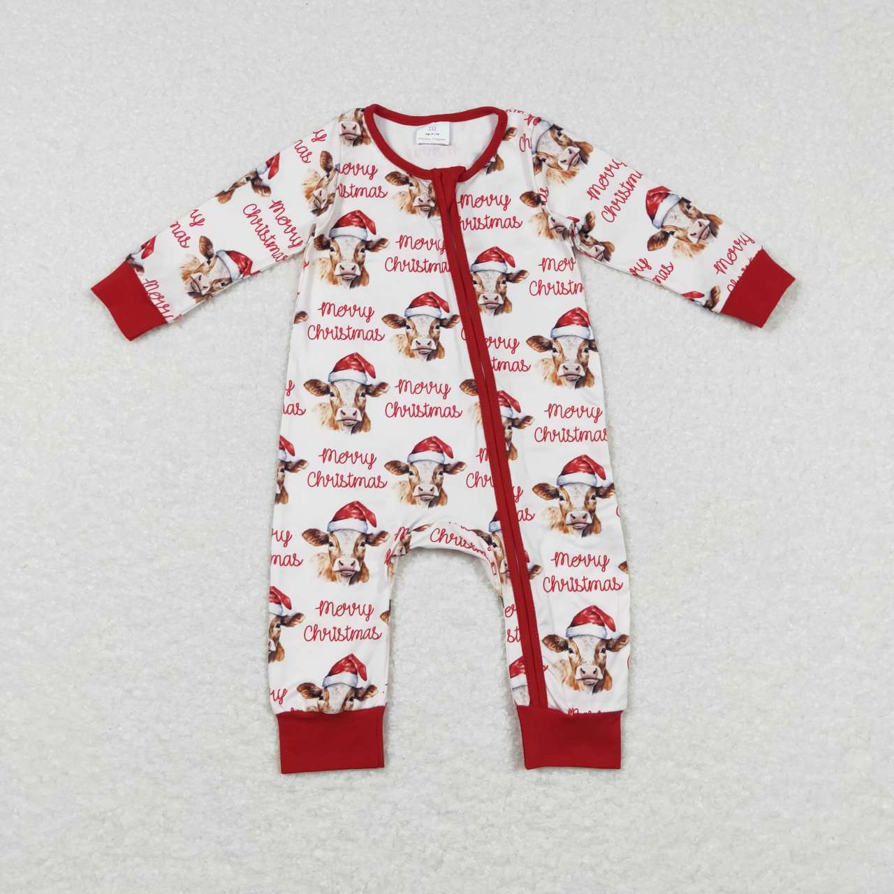 LR0739 Cows Print Baby Christmas Zipper Sleeper Romper