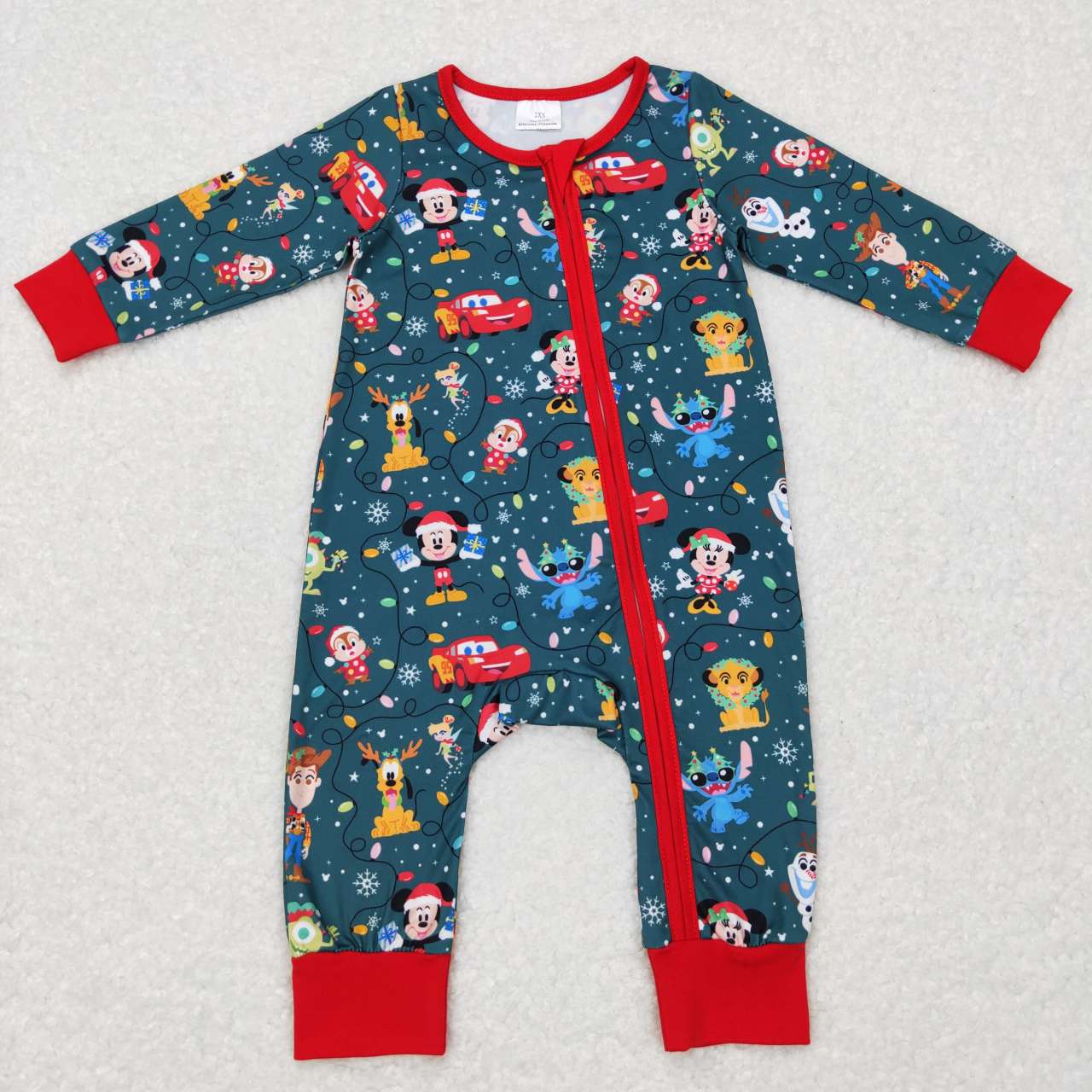 LR0782 Cartoon Mouse Lights Print Baby Christmas Zipper Sleeper Romper