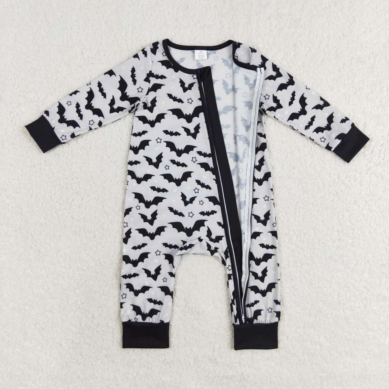 LR1096 Bat Grey Print Baby Boys Halloween Zipper Sleeper Romper