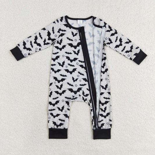 LR1096 Bat Grey Print Baby Boys Halloween Zipper Sleeper Romper