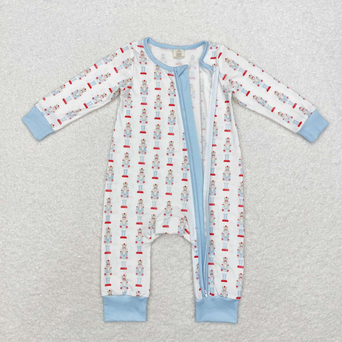 LR1184 Nutcracke* Soldier Blue Print Baby Boys Christmas Bamboo Zipper Sleeper Romper
