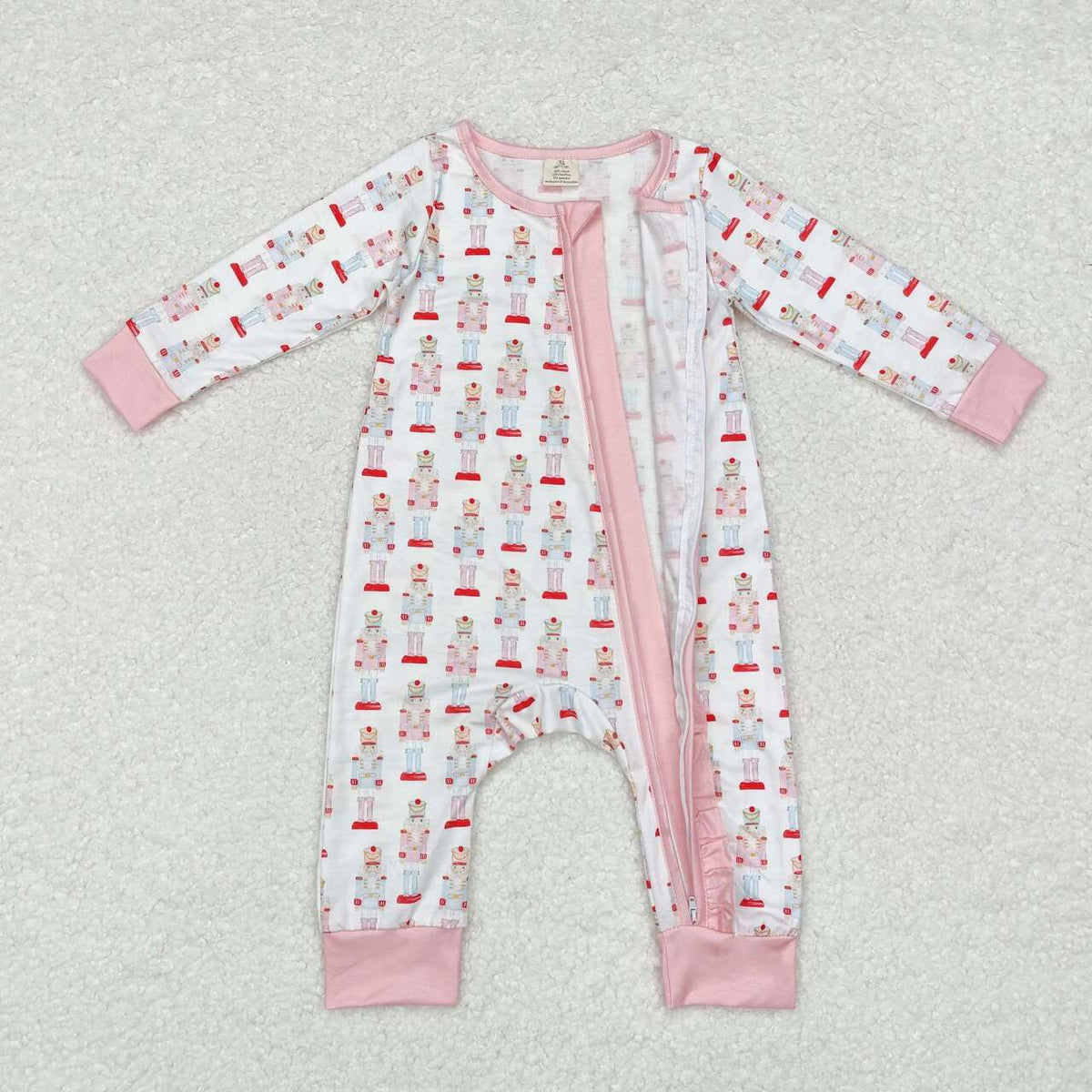 LR1185 Nutcracke* Soldier Pink Print Baby Girls Christmas Bamboo Zipper Sleeper Romper