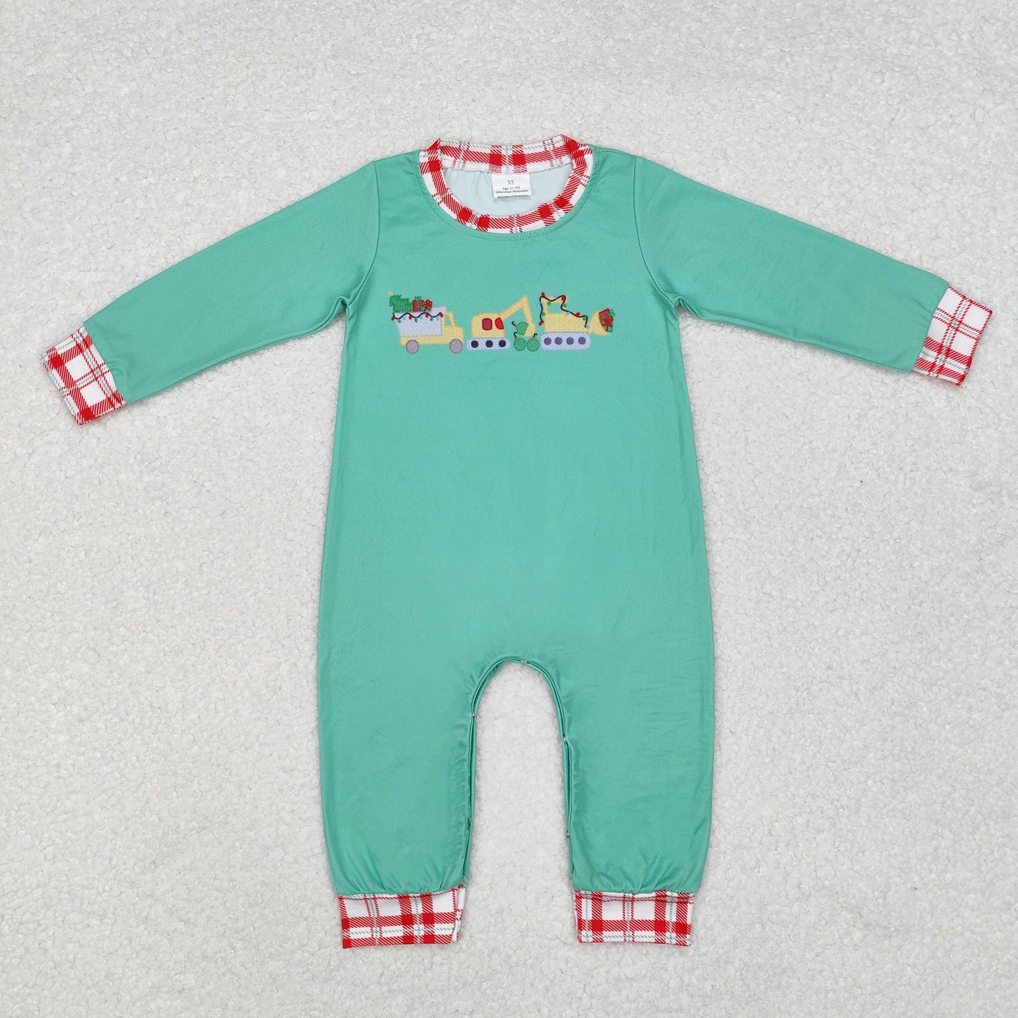 LR1235 Construction Tree Print Baby Boys Christmas Romper