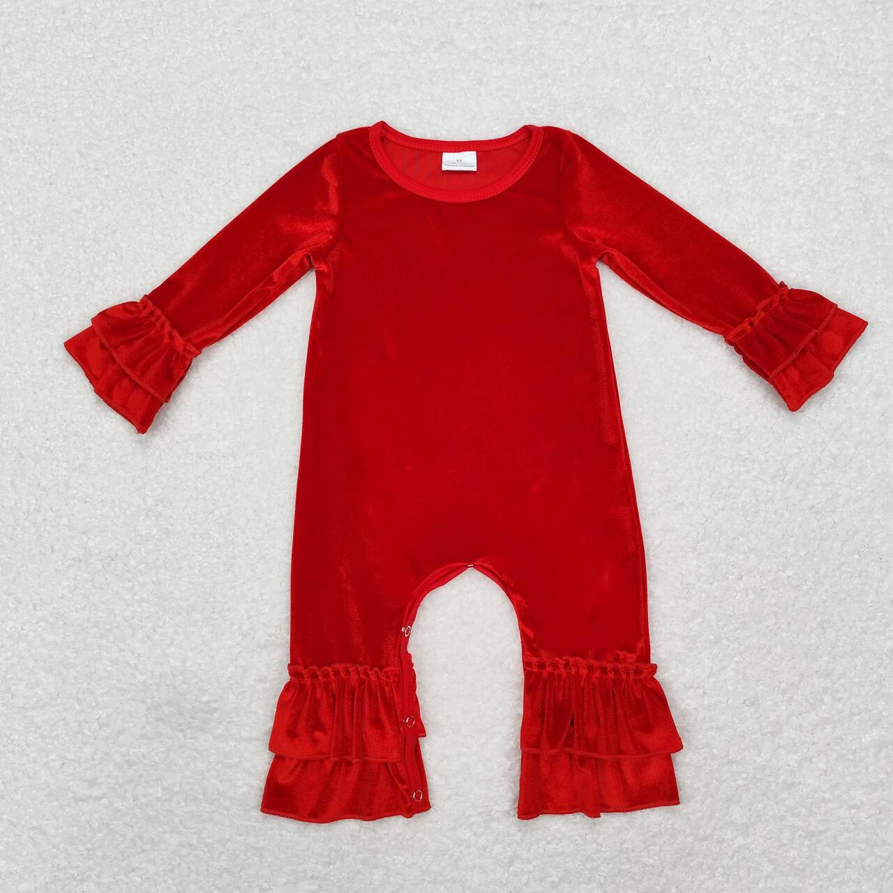 LR1286 Red Velvet Baby Girls Christmas Ruffle Romper